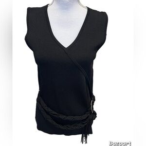 Cable & Gauge Black Sleeveless Belted Top Size Medium
